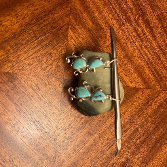 Mexico 925 Silver Turquoise Dangle Earrings - Picture 8 of 8
